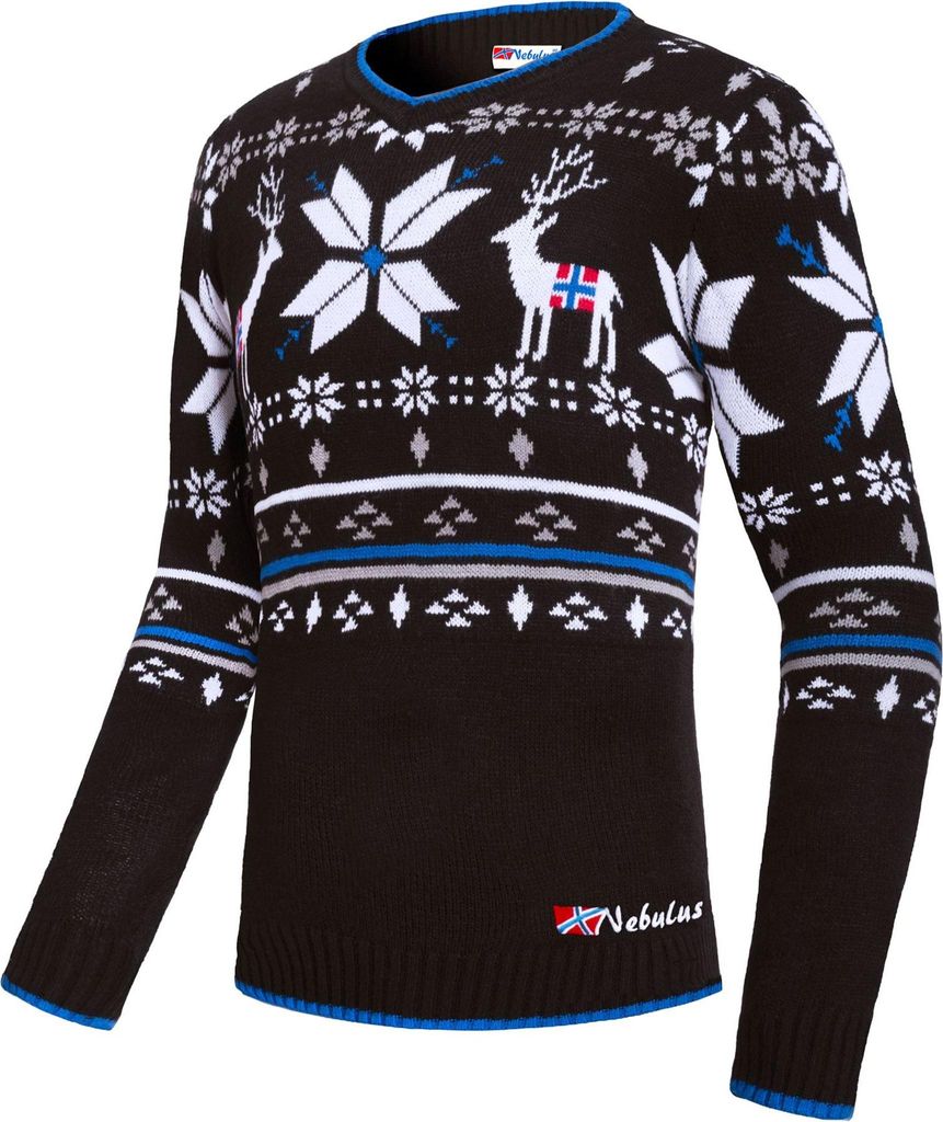 Nebulus Norweger Pullover BREEN Herren, warmer Pullover, schicker Pullover im Norweger-Style, P6411 - Herren, schwarz, XXL