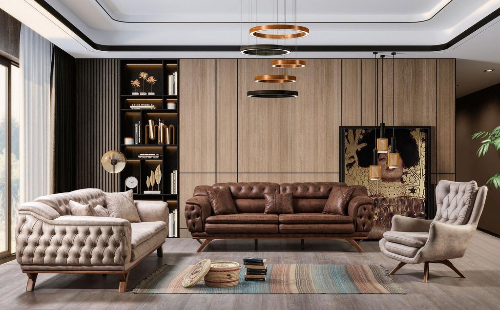 Sofagarnitur 3 3 1 Sitzer Möbel Set Design Sofas Kunstleder Chesterfield