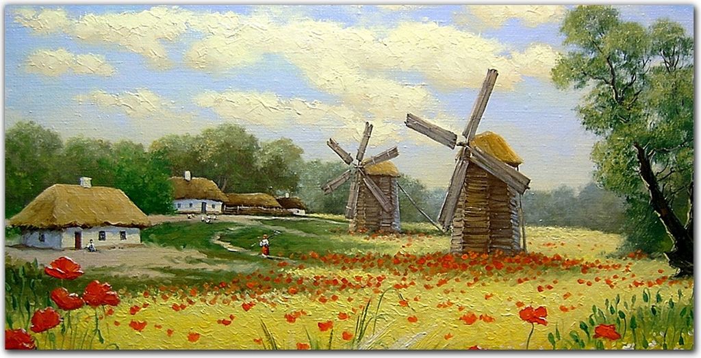 Coloray Küchenrückwand 140x70 Spritzschutz aus Glas - Die Dorf Wolken Blumen Mohnblumen