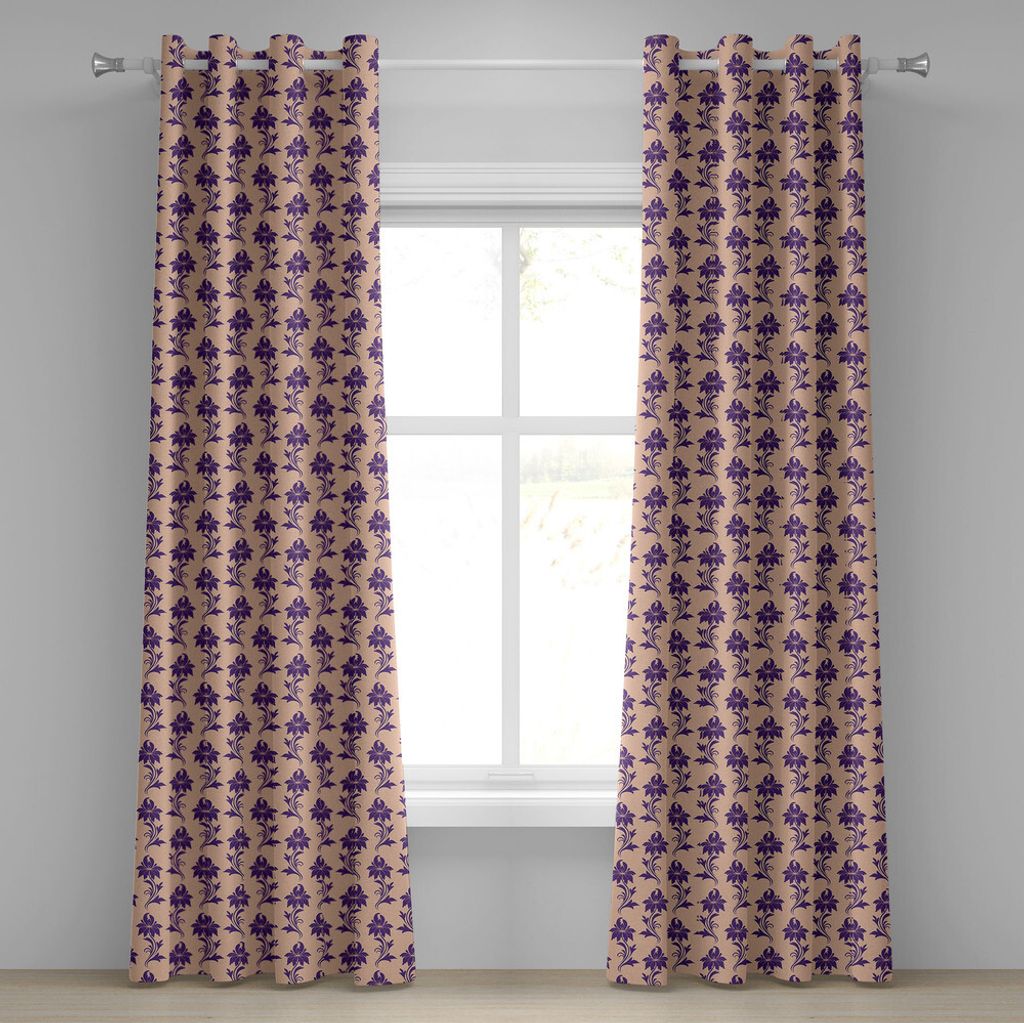 ABAKUHAUS Lila Ösenvorhang, Viktorianische Einflüsse auf purpurrote Blumen-Anordnung Ahnenblühende Natur-Motive, Dekorative 2-Panel-Fenstervorh...