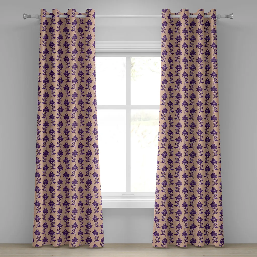 ABAKUHAUS Tenda con occhielli viola, influenze vittoriane su composizione floreale color porpora Motivi naturali ancestrali, tende decorative a 2 pannelli, 280 cm x 245 cm, beige