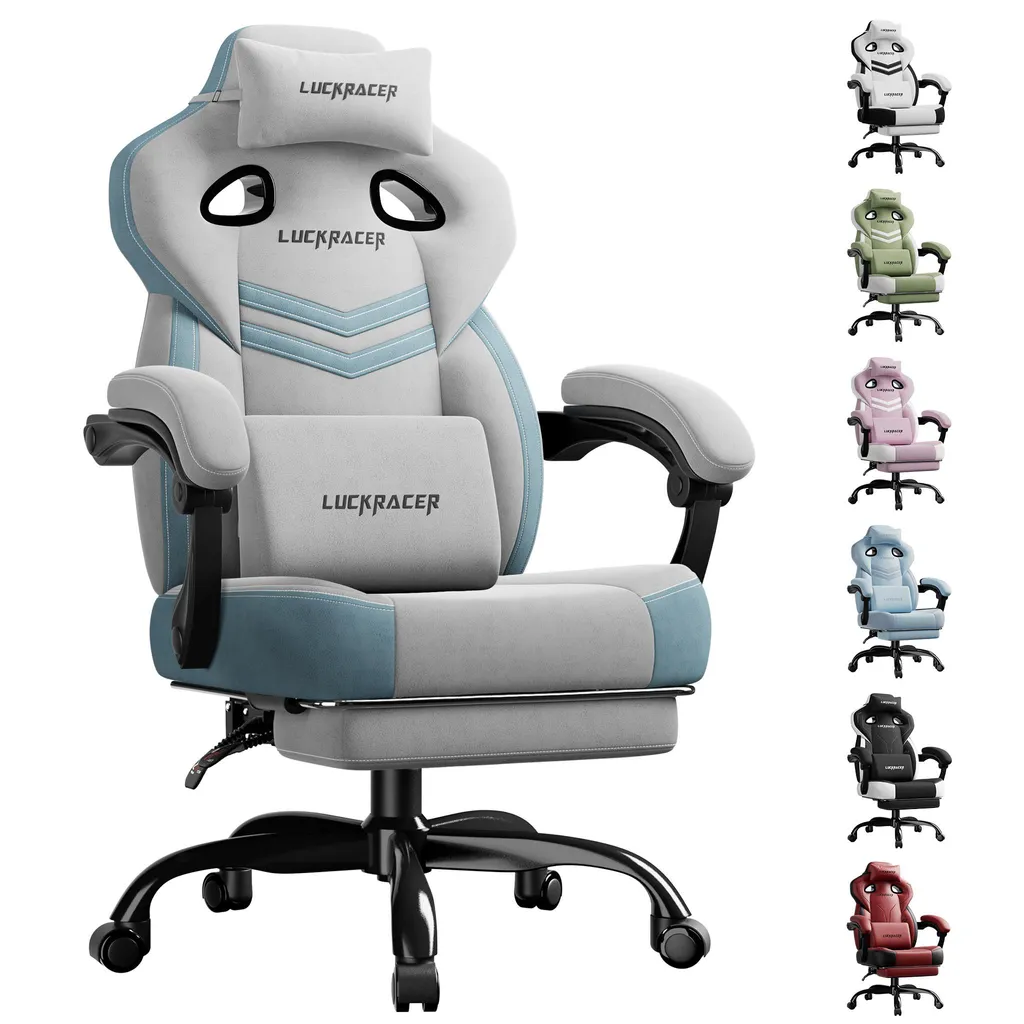 LUCKRACER Chaise de Jeu en Tissu avec Mousse à Mémoire et Repose-pieds