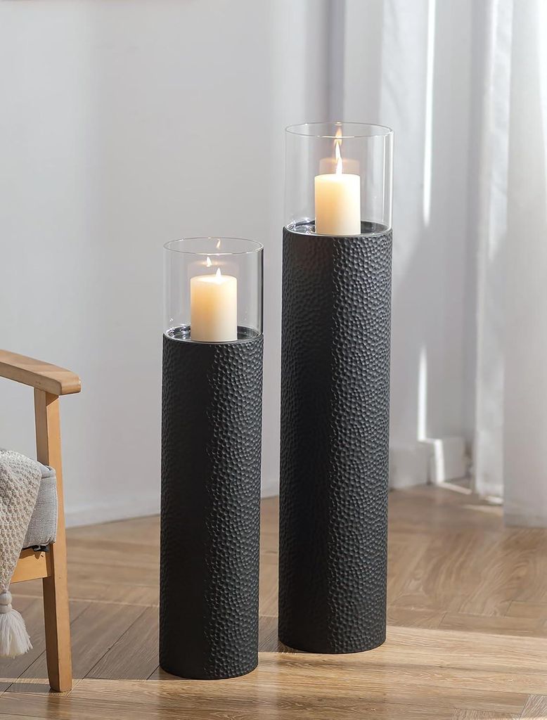 Hohe, schwarze Kerzenständer für den Boden: Set aus 2