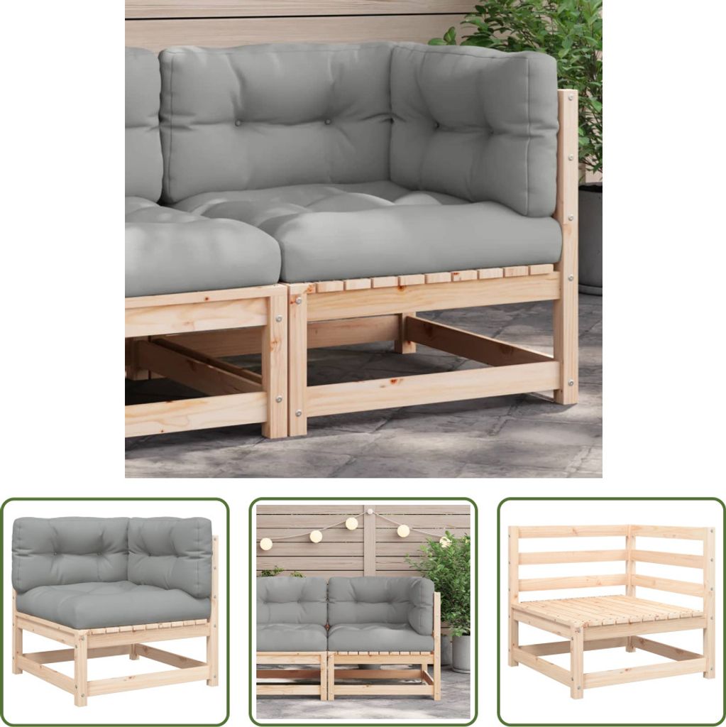 The Living Store Garten-Ecksofa mit Kissen Massivholz Kiefer