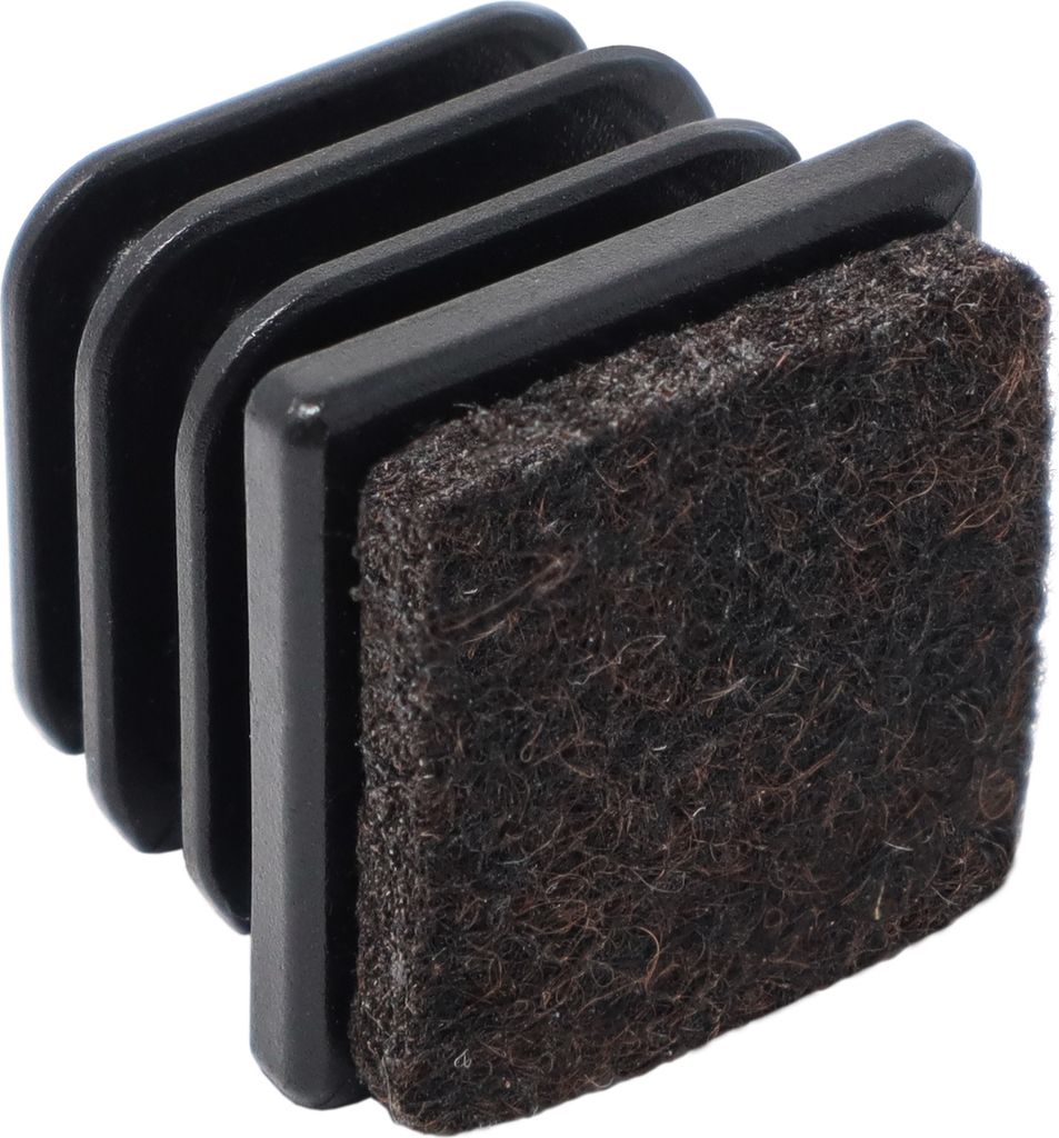 Adsamm | 4 x Lamellenstopfen mit Filz / 25x25 mm / Innen 21x21 - 23x23 mm / Schwarz / quadratisch / Kunststoff-Möbelgleiter mit Filz für Stahlr...