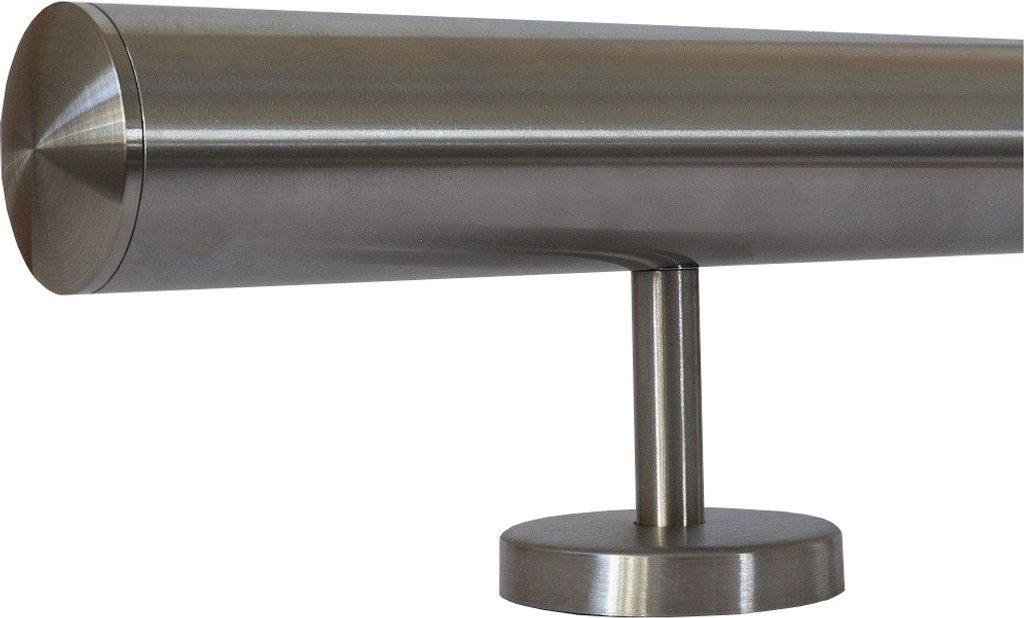 TIBU Handlauf Edelstahl 33,7 mm Geländer 0,3m - 6m, Länge 210 cm, Ende leicht gewölbte Kappe und gerade Halter