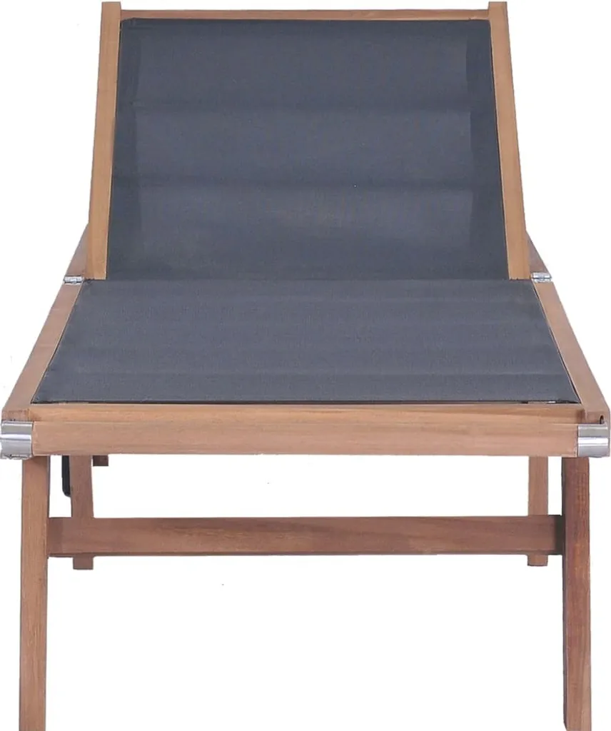 Chaise longue en teck massif inclinable avec roues et toile textilène