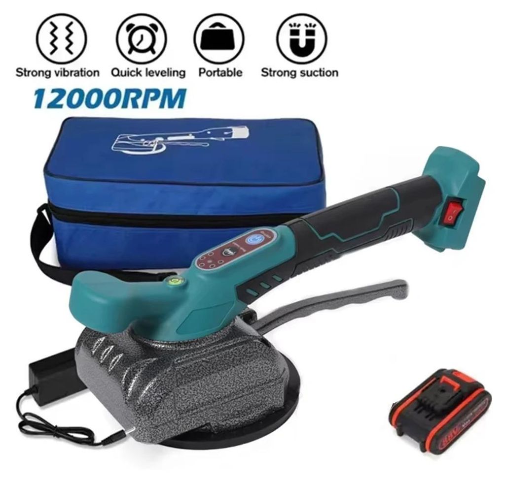 Elektrischer Fliesenvibrator - Fliesenverlegegerät - 1000 W - 88 V - 5 Stufen - Wiederaufladbar - Akku inklusive - Vakuumheber
