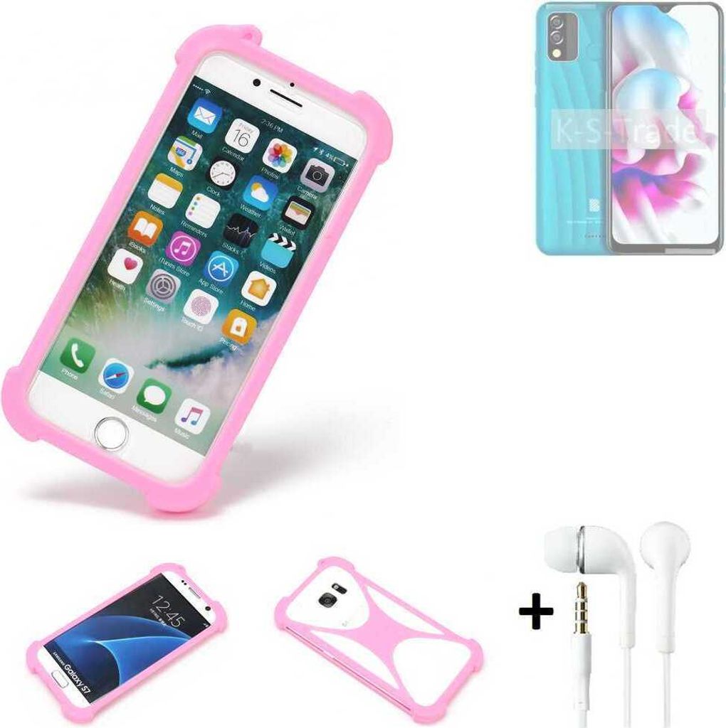K-S-Trade Bumper + Kopfhörer kompatibel mit BLU C7x Handy Hülle Schutzhülle Silikon Schutz Hülle Cover Case Silikoncase Silikonbumper TPU Softcase