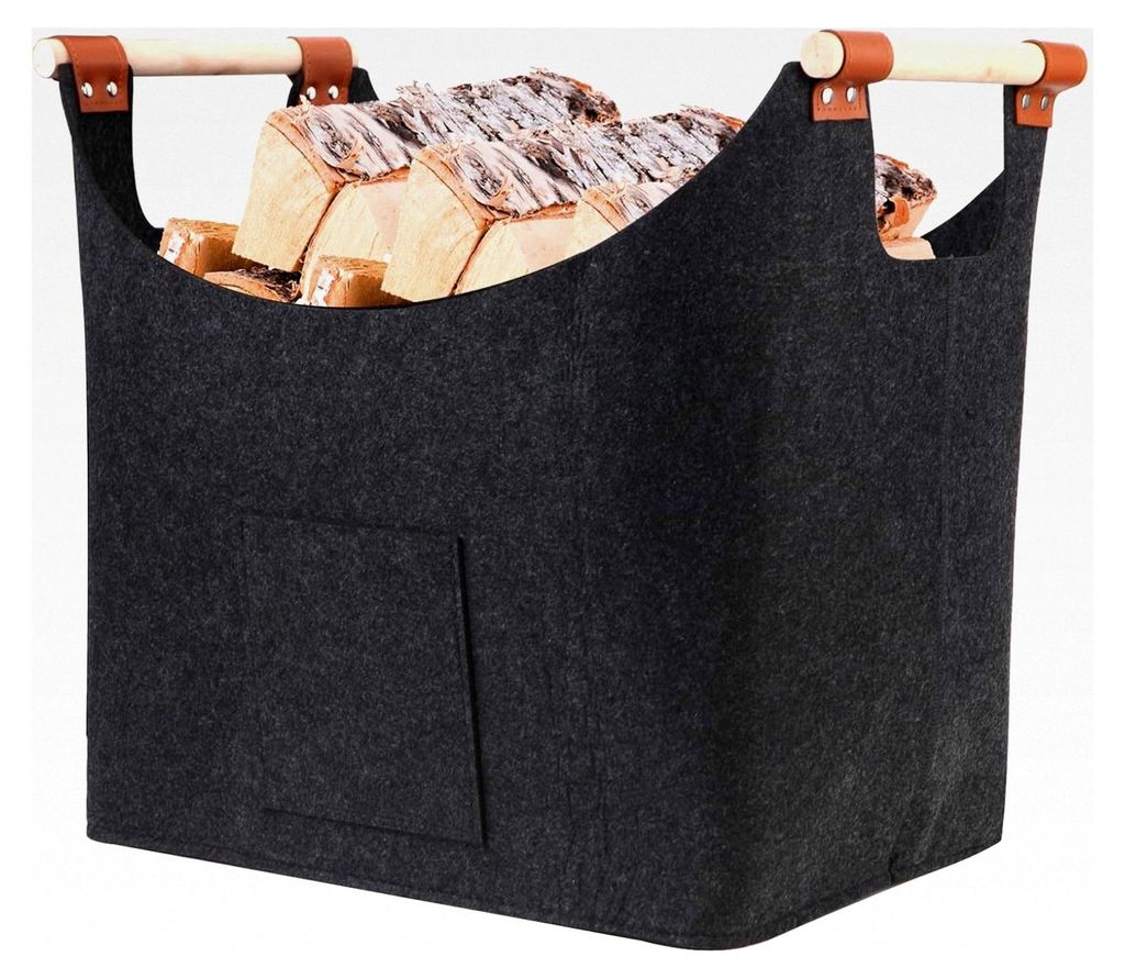 Kaminholzkorb aus Filz, 60L mit Tragegriffen, Groß Brennholzkorb (45x32x40cm)