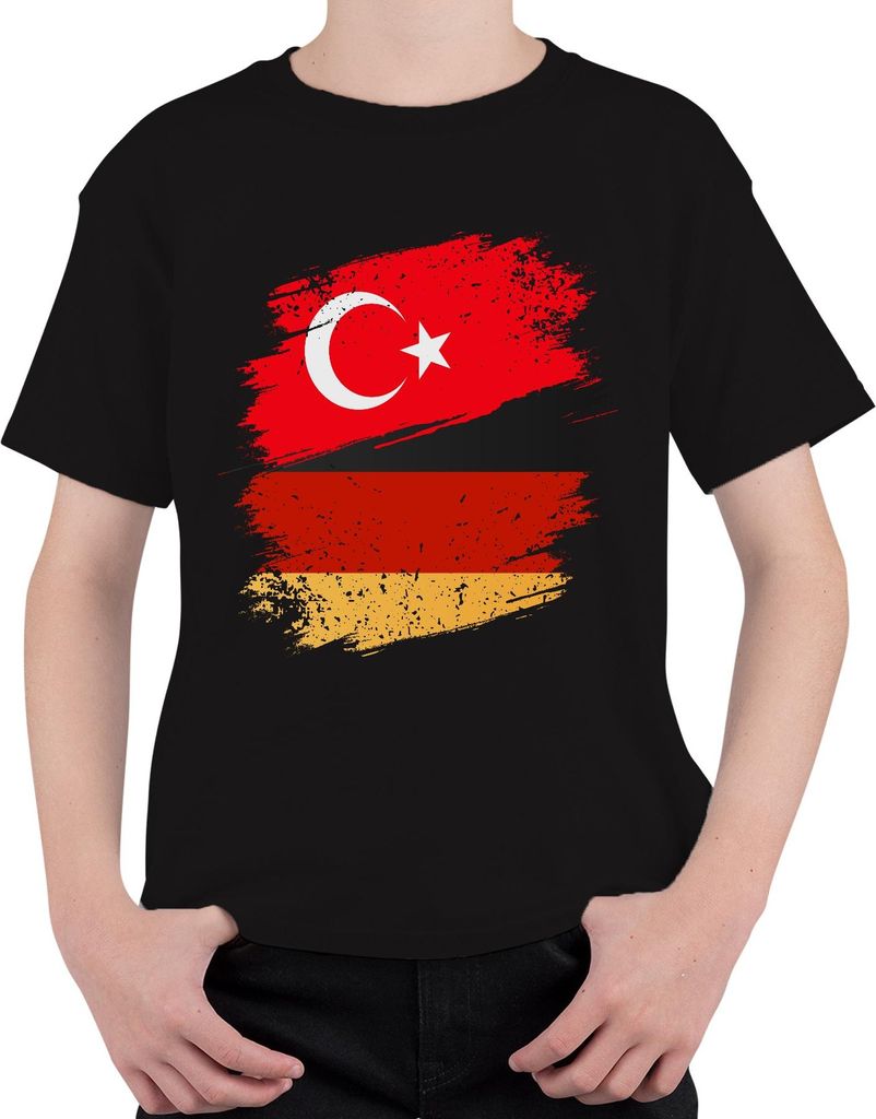 Türkische Deutsche Flagge Türkei Deutschland Fußball Fan Trikot Uni Kinder T-Shirt, Schwarz, 152
