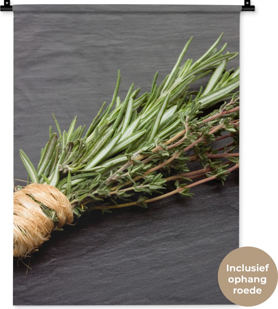 MuchoWow Wandteppich Wandbehang Thymian - Kräuter - Grün - Tisch - Küche - Stein 60x80 cm Tapisserie Dekoration Wandtuch - Decke - Wandtücher...