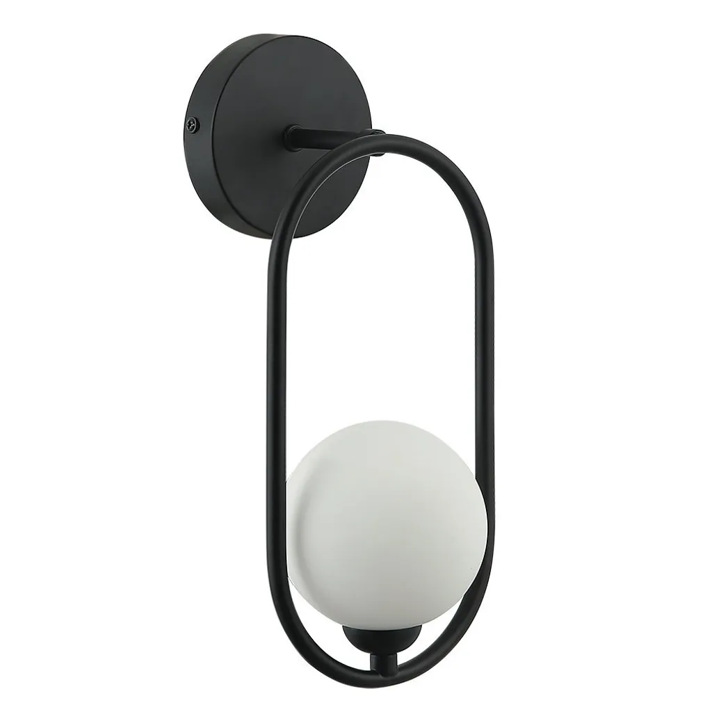 Luminaire Mural Design Ovale Noir et Globe en Verre Blanc G9 Italux LUPUS