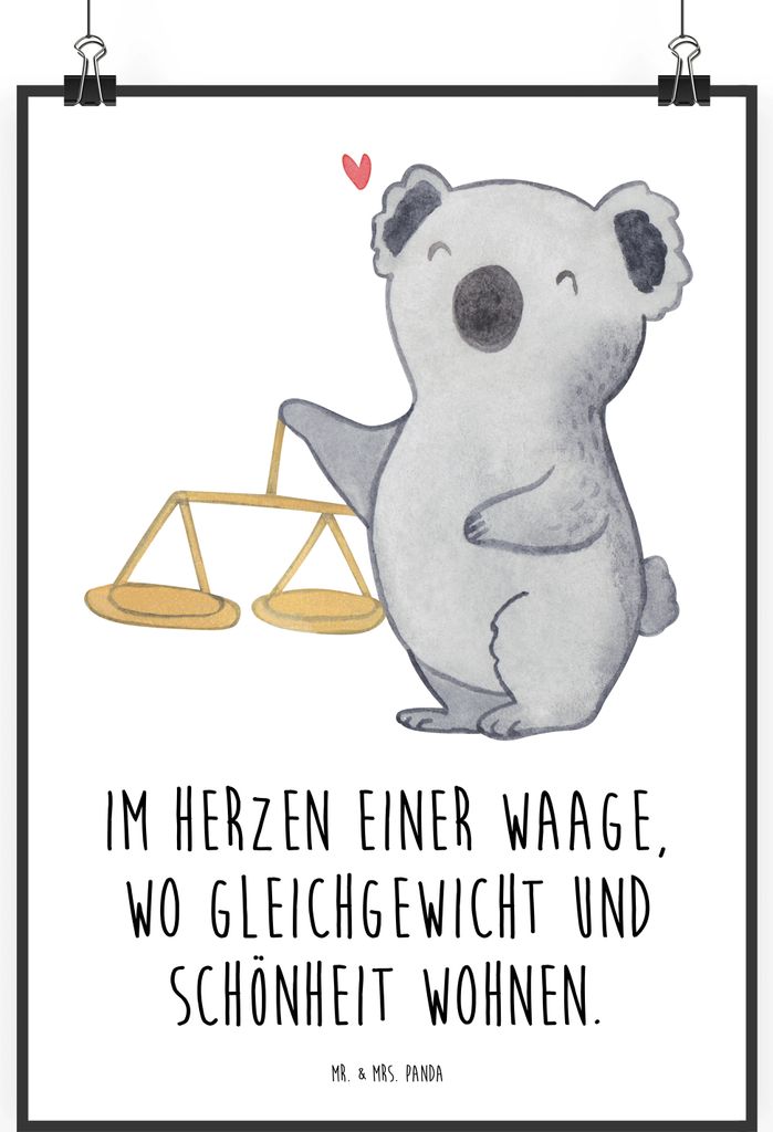 Mr. & Mrs. Panda Bild Waage Astrologie DIN A2 - Weiß - Produktbild 