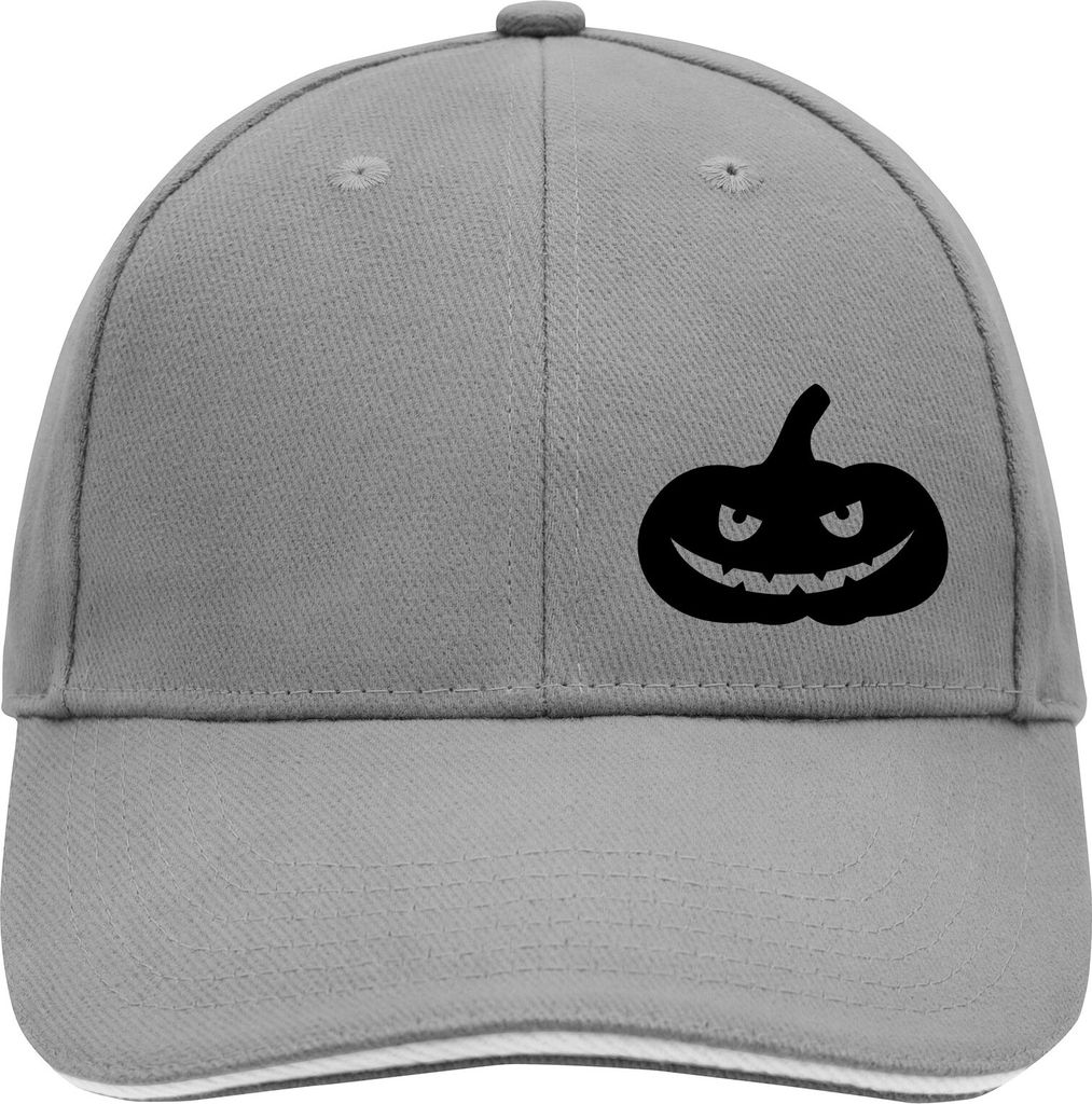 Huuraa Cappy Mütze Halloween Kürbis Pumpkin Dark Grey/White Baumwolle 6-Panel Kappe Geschenkidee