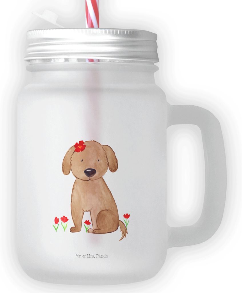 Mr. & Mrs. Panda Glas Hund Dame - Transparent - Geschenk, Hunde, Glasbecher, Cocktailglas, Flauschig, Sprüche, Liebe, Mit Strohhalm, Liebenswert, ...