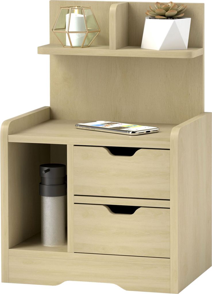 Nachttisch mit 2 Schubladen, offener Ablage, 40x30x60 cm, Holzdekor