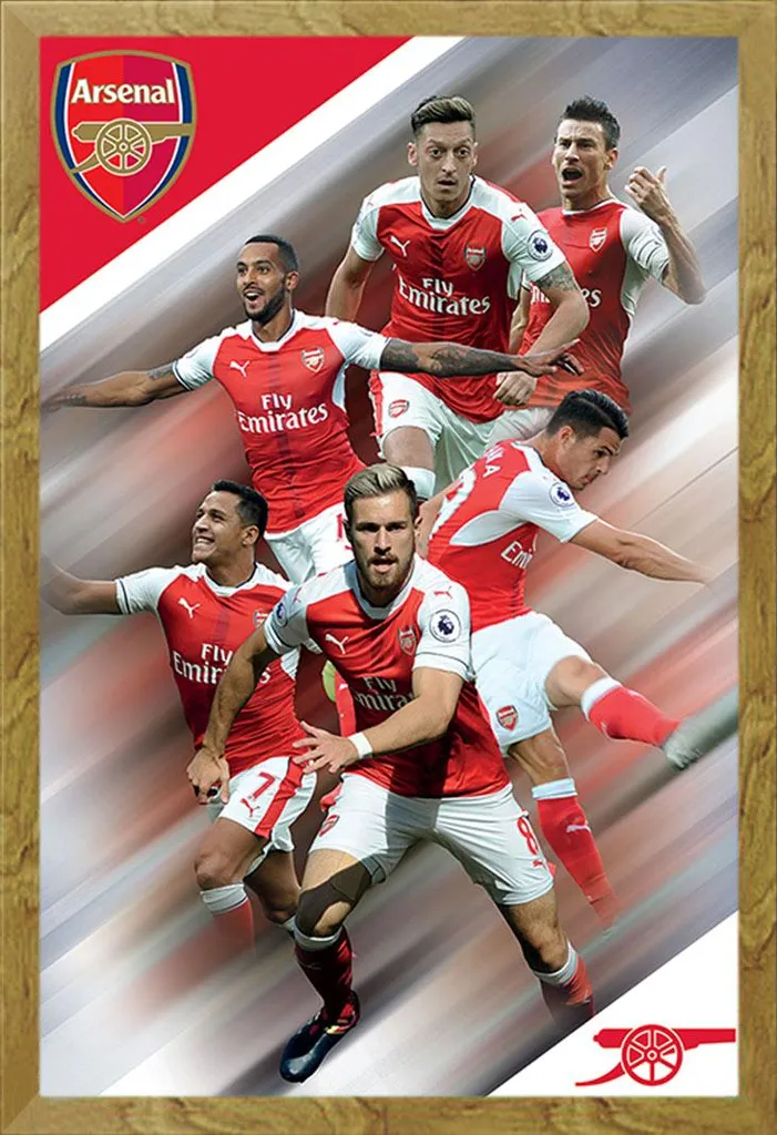 Arsenal FC - Poster - Giocatori 16/17 + cornice rimovibile, Shinsuke® Maxi MDF oak, disco acrilico