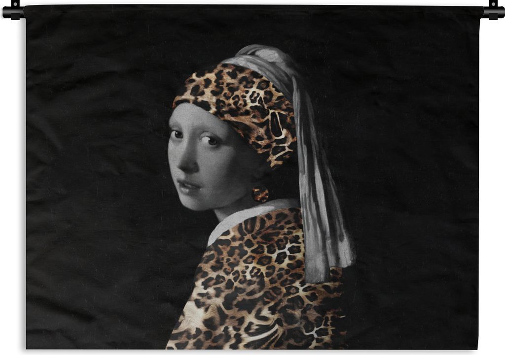 MuchoWow Wandteppich Wandbehang Gemälde - Mädchen mit Perlenohrring - Panther 90x67.5 cm Tapisserie Dekoration Wandtuch - Fototeppich - Wand-Sk...