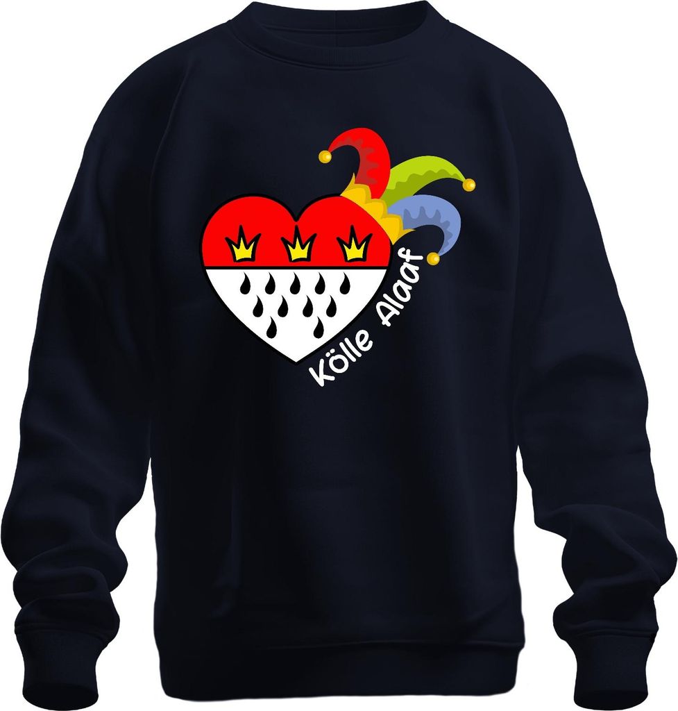 Kölle Alaaf Karneval Köln Herz Narrenkappe Jeck Geschenk Uni Sweatshirt Pullover, Navy, S