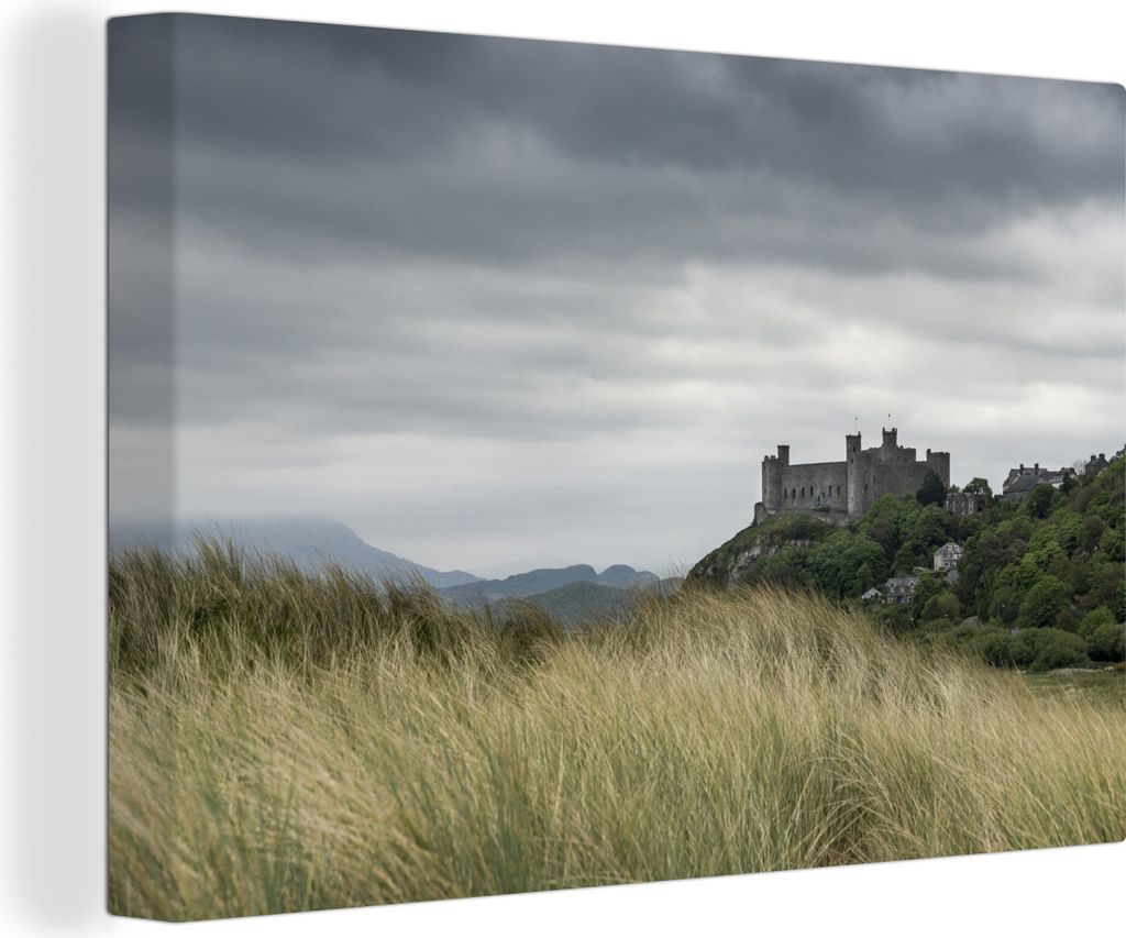 OneMillionCanvasses - Leinwandbilder - 140x90 cm, Natur mit einer mittelalterlichen Burg im Hintergrund, Wandbilder Kunstdruck Wanddekoration - F...