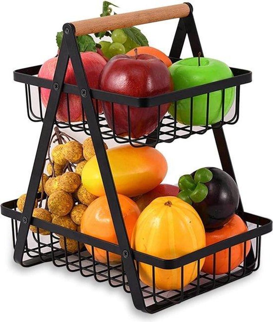 2-lagiger Obstteller mit abnehmbarer Aufbewahrungsbox schwarz für moderne Küche
