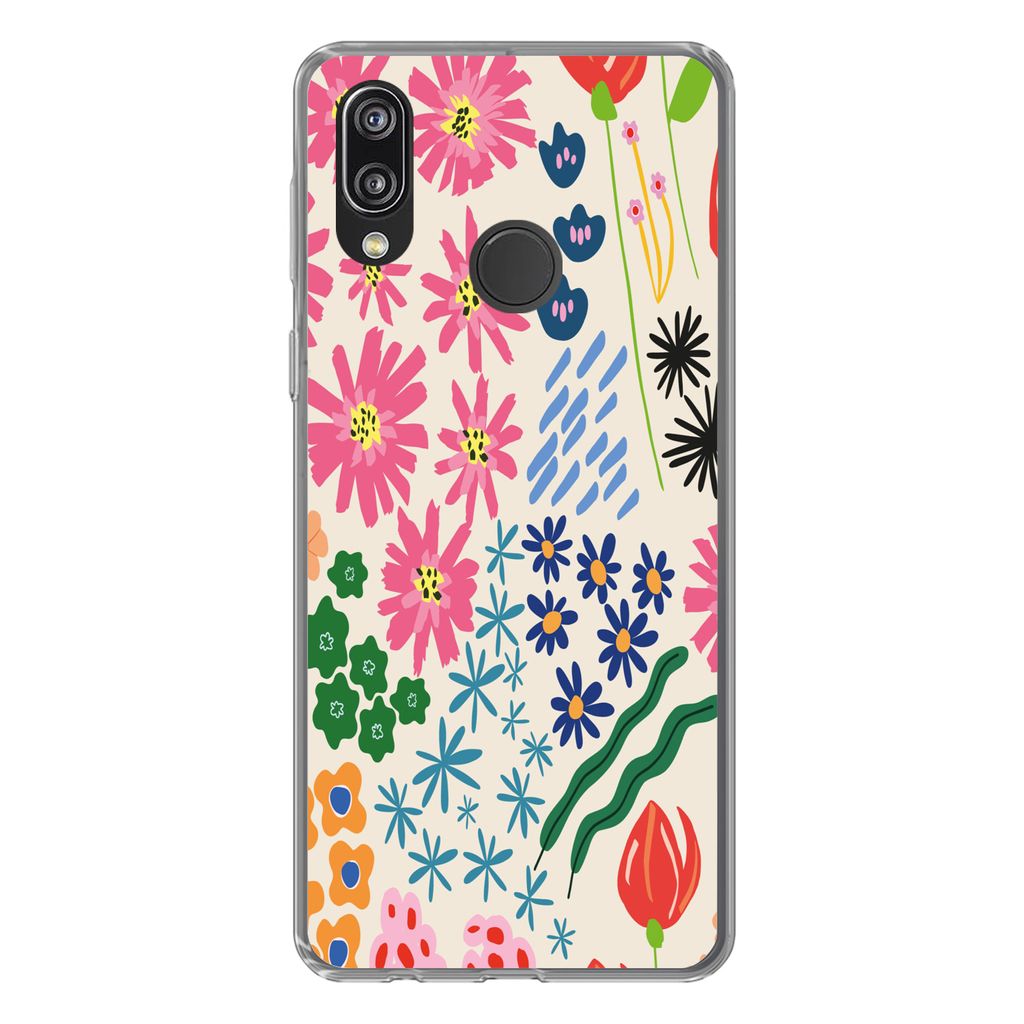 MuchoWow Handyhülle Schutzhülle Hülle für Huawei P20 Lite (2020) Blume - Blätter - Feldblumen Silikon Softcase Handy Hülle - Kartenhalter
