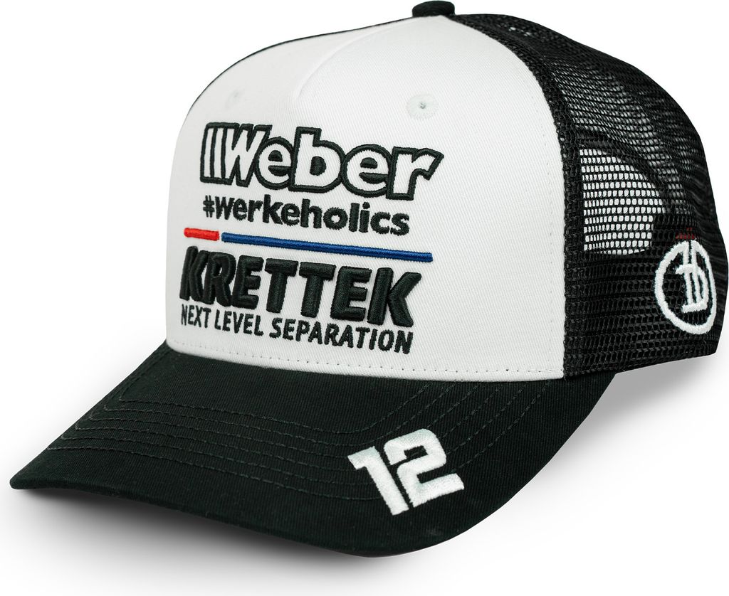 Weber #Werkeholics x Max Nagl Mesh Trucker Cap schwarz / weiß Motocross 3D-Stickerei basecap verstellbar Herren Damen Uni Snapback Baumwolle