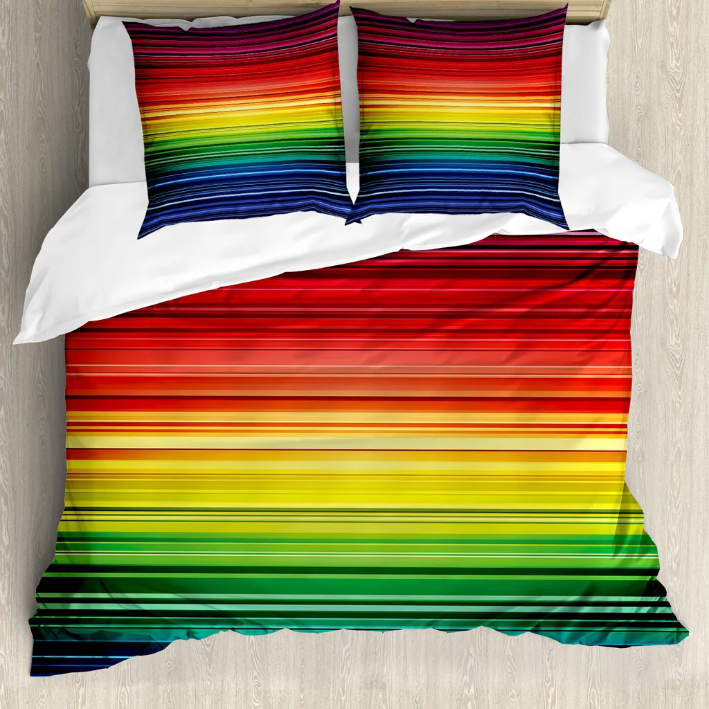 ABAKUHAUS Copripiumino astratto, strisce arcobaleno neon, antiacaro, adatto a chi soffre di allergie, con federe, 155 cm x 220 cm - 80 x 80 cm, multicolore