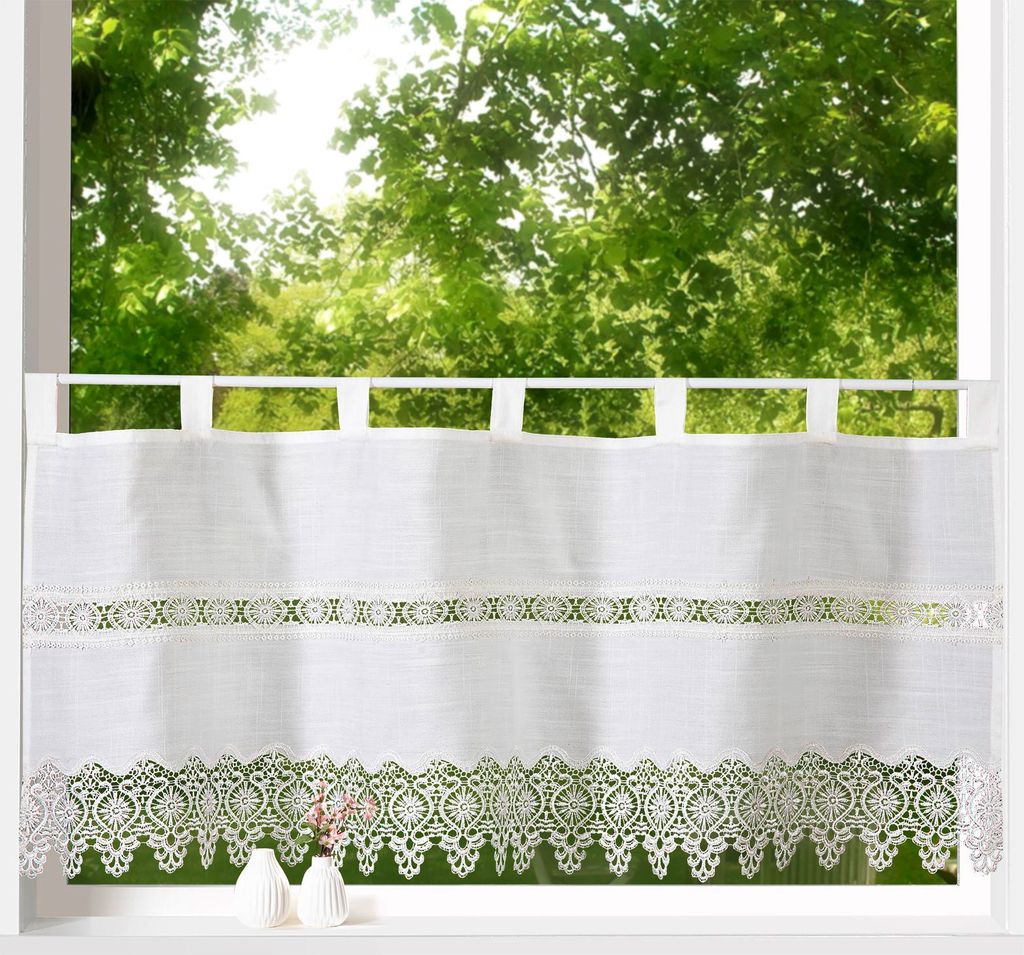 heimtexland ® Scheibengardine Natur Stickerei Spitze Produktbild 