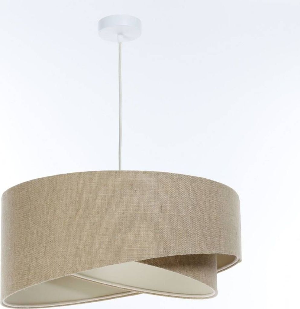 Hängelampe Stoff D: 50 cm rund H: max. 93 cm Weiß Natur E27 Modern Hängeleuchte