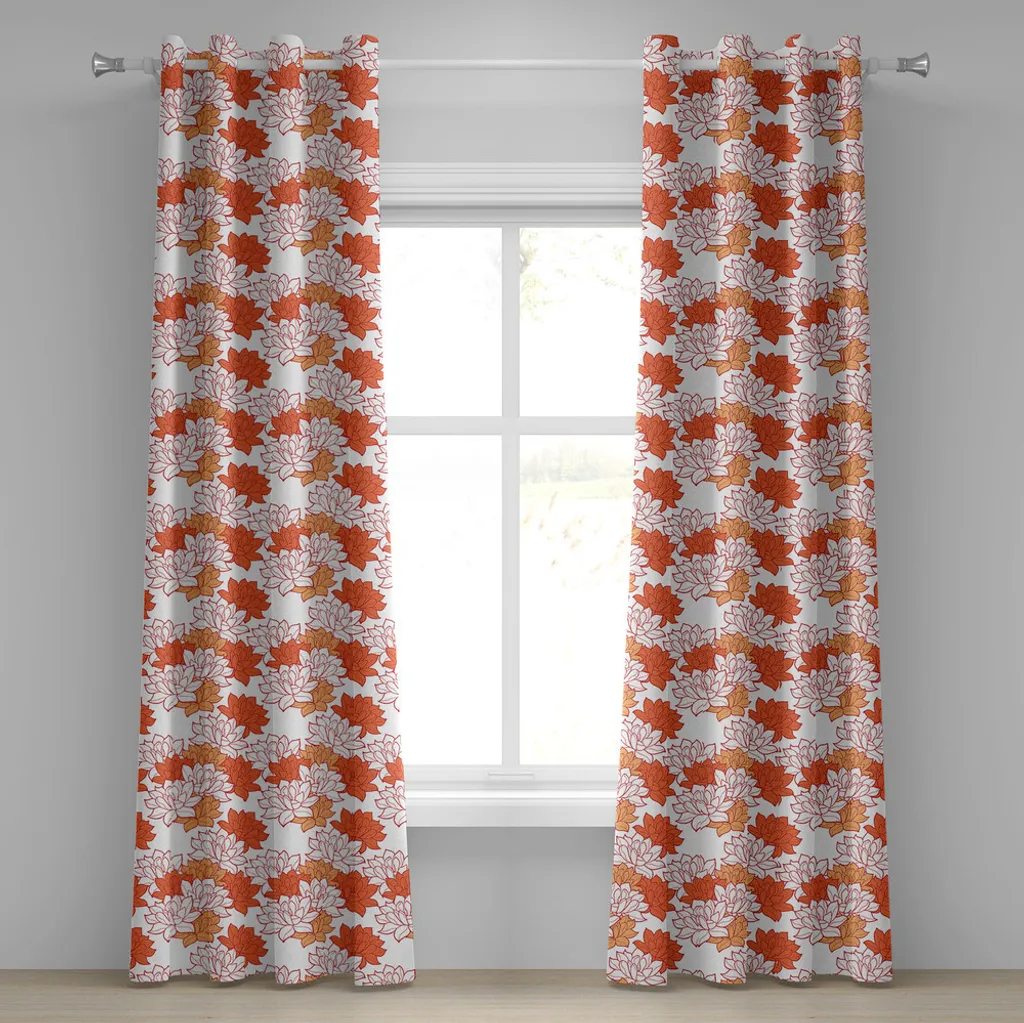 Rideau botanique orange saumon feuilles de lotus en tissu occultant