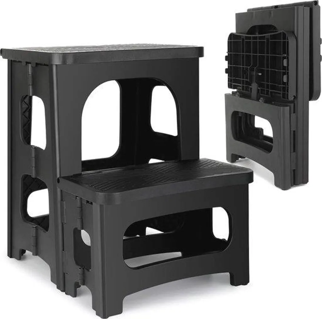 Tabouret pliable 2 niveaux sécurisé noir - Finis les risques de chute