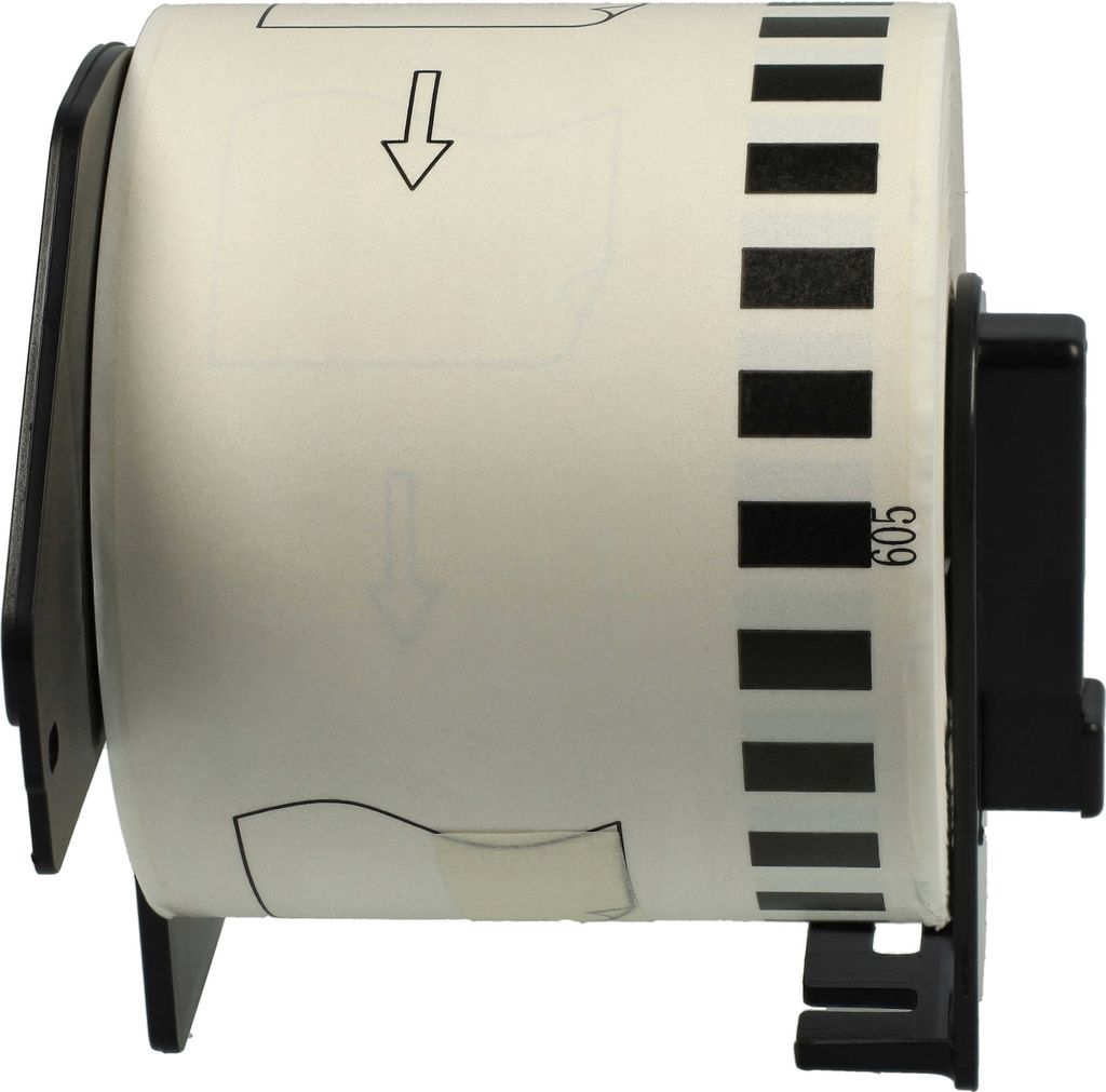 vhbw Rolle mit Halter 62mm x 30,48m kompatibel mit Brother P-Touch QL-710W, QL-700, QL650TD Drucker - Selbstklebend, Wiederablösbar Gelb Schwarz