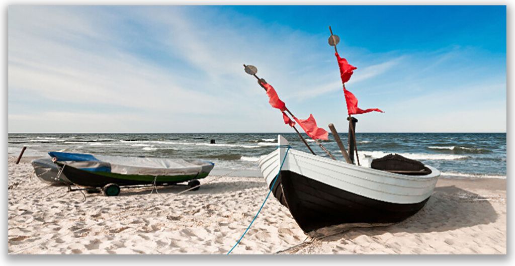 Tulup Leinwand-Bilder 140x70 Wandbild Canvas Kunstdruck Boote Strand Landschaft