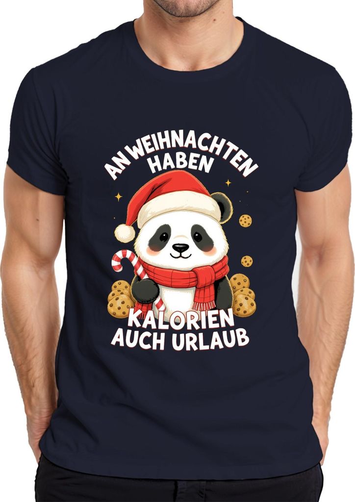 Weihnachten Panda Kekse Zuckerstange Kalorien Urlaub süß Herren T-Shirt, Navy, L