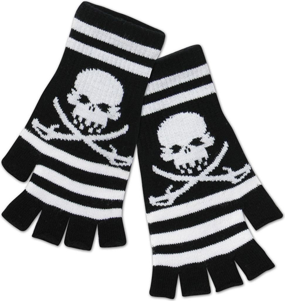 Handschuhe Pirat Totenkopf Streifen halbe Finger Halloween Produktbild 