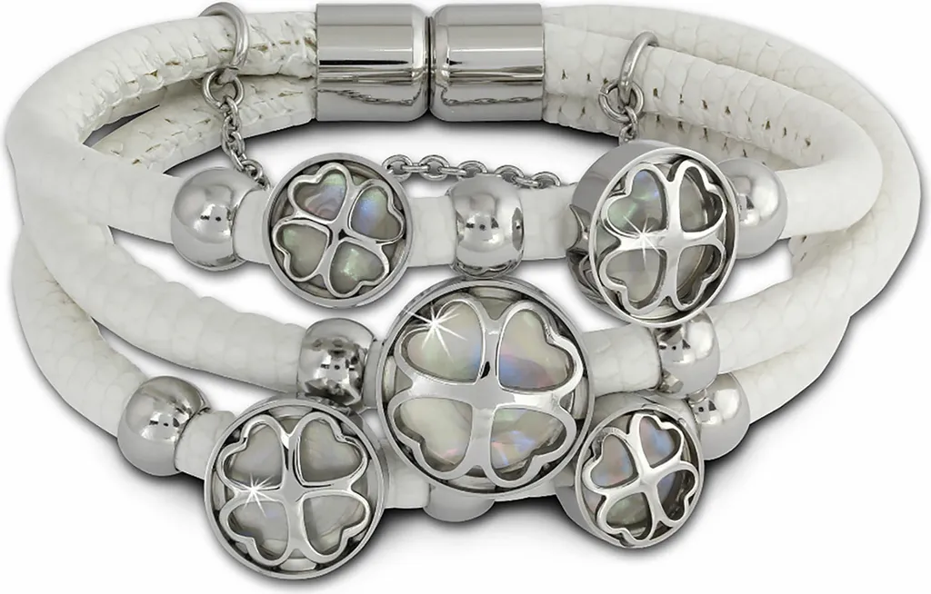 Bracciale Amello Quadrifoglio Bianco Madreperla Acciaio Inox Donna LAQ005W1