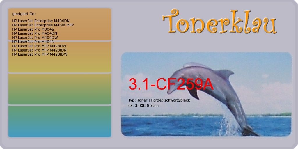 A product image with text and a graphic of a dolphin jumping out of the water.