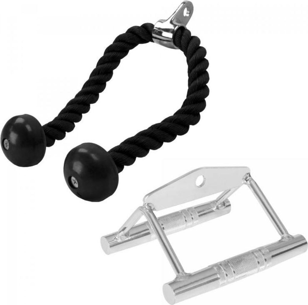Two different gym attachments for a cable machine are shown against a white background.