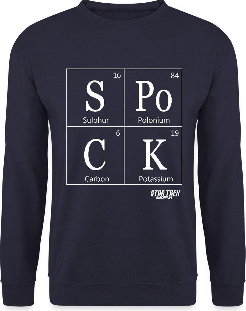 Spreadshirt Star Trek Discovery Spock Periodic Table Uni Pullover, S, Navy