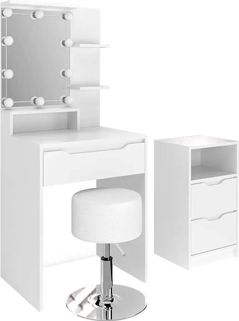 Coiffeuse blanche avec éclairage LED Vicco Ruben, rangement et siège