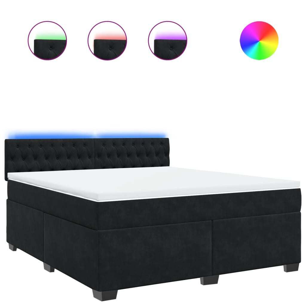 (Robust Möbel)Boxspringbett Modernes/Doppelbett - Polsterbett Erwachsene/r /Kind - mit Matratze Schwarz 180x200cm Samt - Klassische Betten DEM...