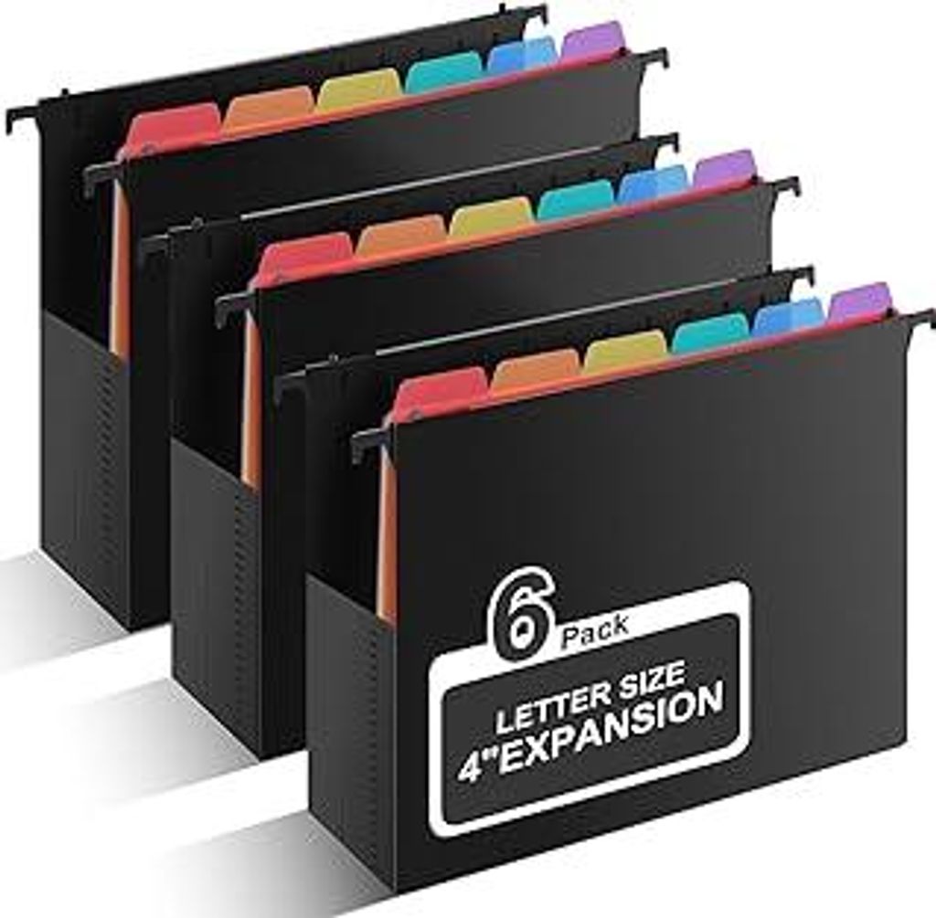 Uquelic A4 Hängeregister Mappen, 6 Stück (10 cm Erweiterung), große Kapazität Hängemappen mit bunten PP-Trennblättern und Reitern, Hängeordn...