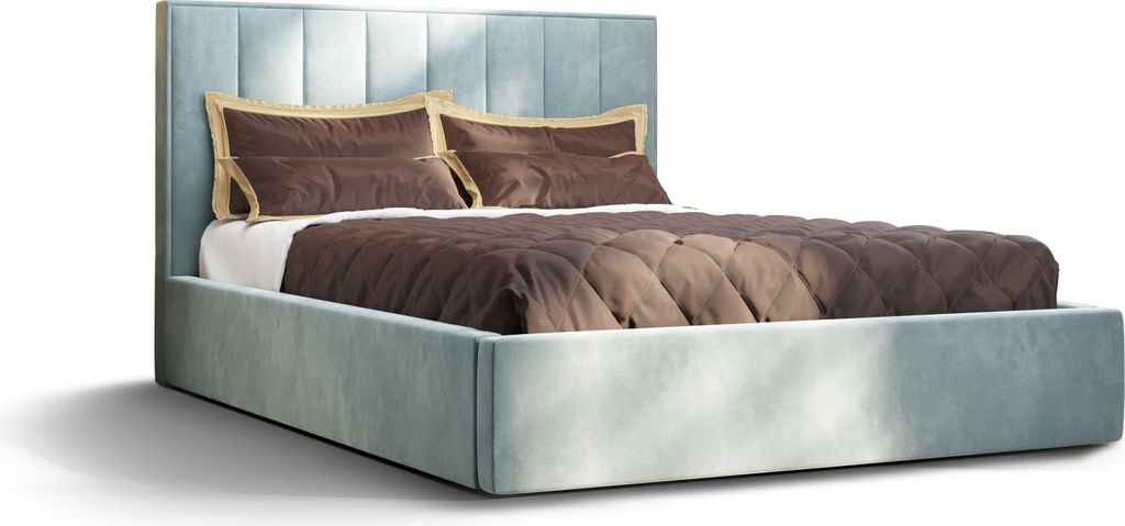 Roe Furniture | Boxspringbett - OTTO - 160x200 cm - Hellblau - Mit Bettkasten und Stauraum - Polsterbetten - Gästebett - Bett Schlafzimmer - Bett