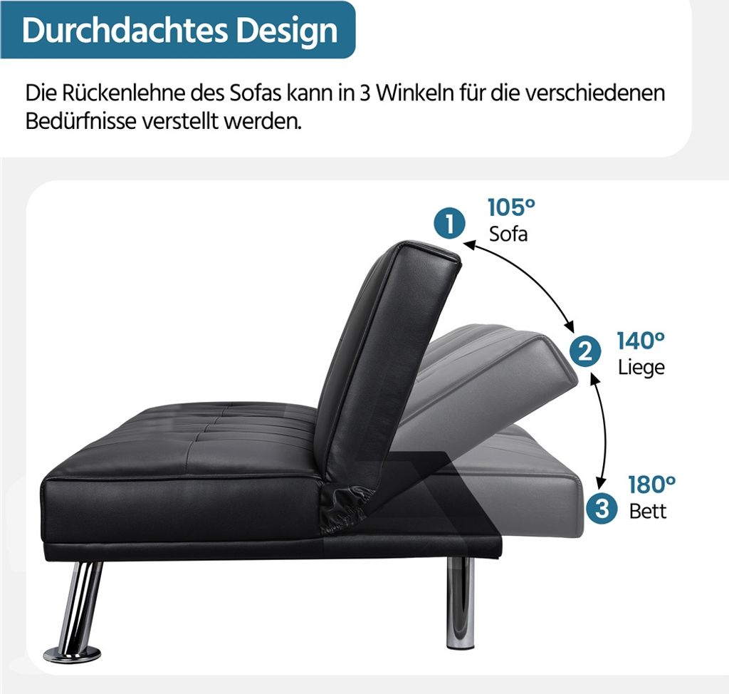 Yaheetech 3er-Sofa Schlafsofa Couch mit Tassenhalter Produktbild 6