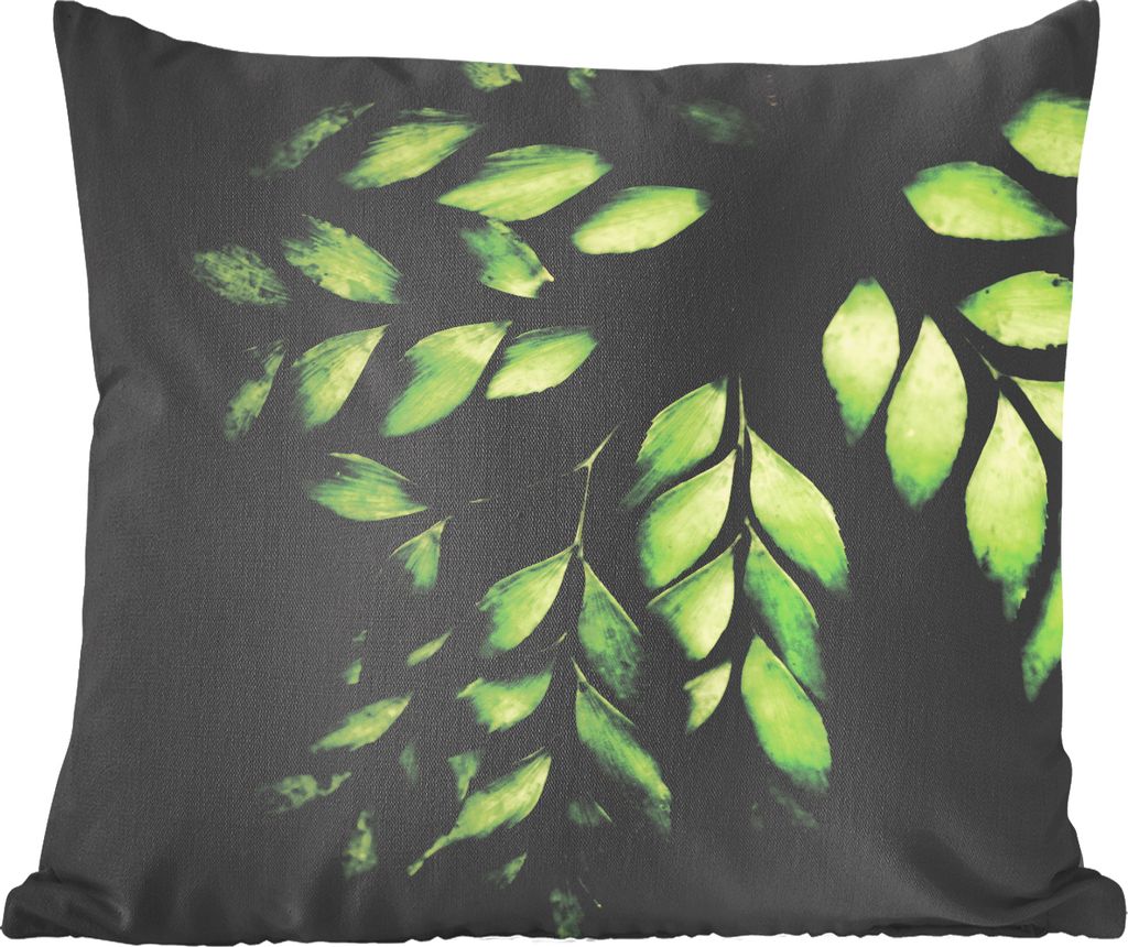 MuchoWow Zierkissen Sofakissen Wohnzimmer Dekokissen 40x40 cm Die Zweige eines Farns vor einem schwarzen Hintergrund - Foto Kissen - Schlafzimmer...
