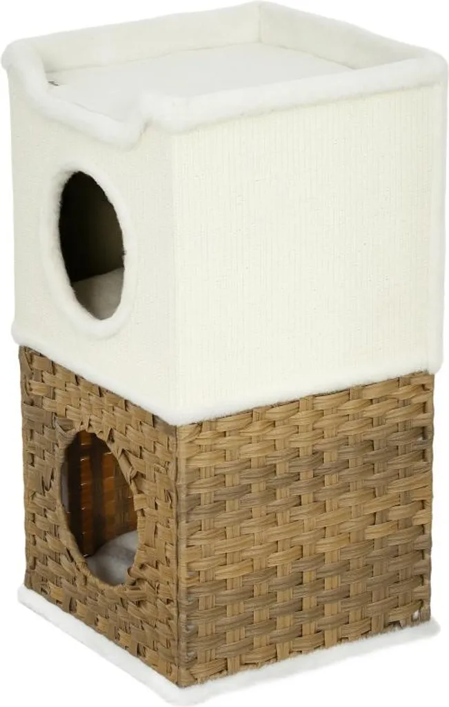 Griffoir Arbre à Chat 75,5 cm avec Niche et Bordure en Peluche Douce