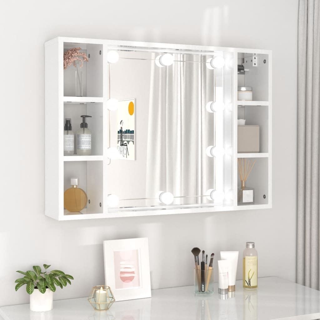 vidaXL Spiegelschrank mit LED Hochglanz-Weiß 76x15x55 cm Produktbild 