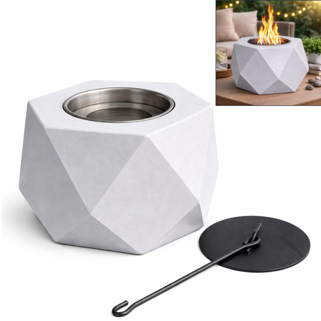 Colibri Bioethanol-Tischkamin – Betonoptik – 16,5 × 16,5 × 10 cm – Atmosphärische Flamme für Tisch, Terrasse oder Balkon